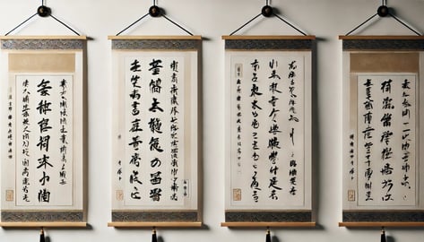 DALL?E 2024-07-09 01.26.55 - A traditional Japanese calligraphy hanging scroll (kakejiku) designed for displaying calligraphy works. The scroll features beautifully written zen ph