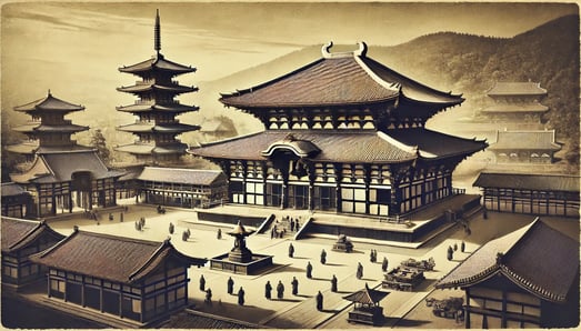 DALL?E 2024-09-21 02.31.33 - A black-and-white image in the style of an old photograph, depicting Toshodaiji Temple during the late Nara to early Heian period around 810 AD. The i