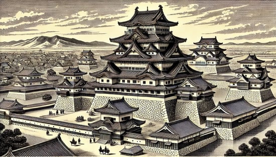 DALL?E 2024-11-23 10.29.12 - A historical illustration depicting Nagoya Castle during the Edo period (1616-1634) under Tokugawa Yoshinaos rule. The scene showcases the expanded m