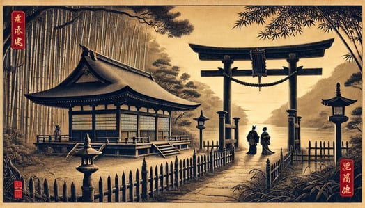 DALL?E 2025-01-01 23.40.01 - A historical depiction styled as an ancient Japanese painting of Nonomiya Shrine around 1000 AD, as described in The Tale of Genji, focusing on the -1