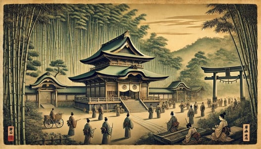 DALL?E 2025-01-01 23.40.03 - A historical depiction styled as an ancient Japanese painting of Nonomiya Shrine in 1333, during the final days of the Saio (imperial priestess) syste-1