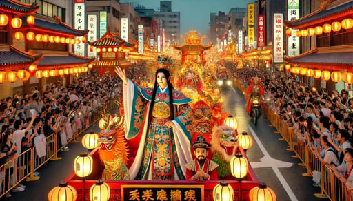 DALL?E 2025-02-01 18.01.21 - A vibrant scene from the 2018 Nagasaki Lantern Festival, capturing the record-breaking attendance of 1.06 million visitors. The grand Emperor Parade i