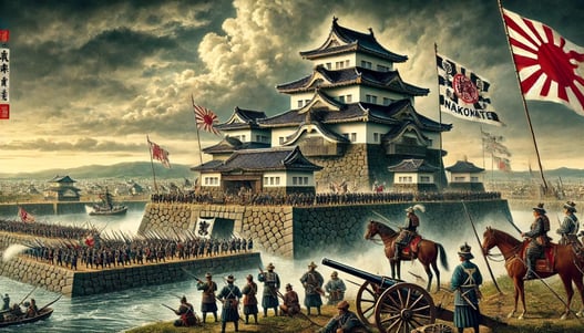 DALL?E 2025-02-10 19.25.25 - A historical depiction of Goryokaku Fort in Japan during the late Edo period. The image features the star-shaped fortress surrounded by a moat, with s