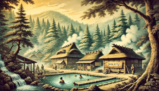 DALL?E 2025-02-11 17.07.31 - A historical depiction of Sukayu Onsen, a traditional Japanese hot spring located in the Hakkoda Mountains of Aomori, Japan. The scene is set in the l