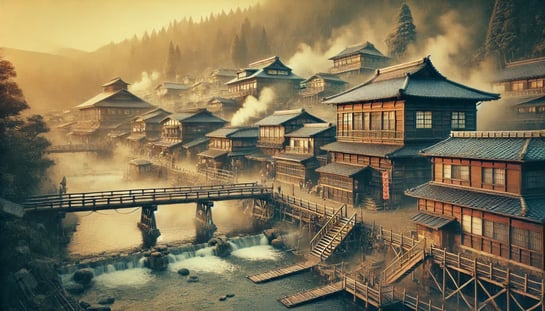 DALL?E 2025-02-15 16.57.05 - A realistic photograph-style depiction of Ginzan Onsen in Japan, showing the development of the hot spring town with the construction of traditional w