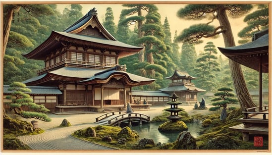 DALL?E 2025-02-16 03.02.28 - A historical depiction of Ho?gon-in Temple in Kyoto during its early years in 1461. The image showcases a traditional Japanese Zen temple with wooden a