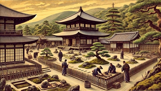 DALL?E 2025-02-16 03.02.33 - A historical depiction of Ho?gon-in Temple in Kyoto during the 20th-century restoration and garden development. The scene captures traditional Japanese