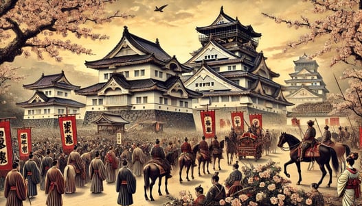 DALL?E 2025-03-02 00.06.20 - A historical scene from 1868 during the Meiji Restoration. The Edo Shogunate has ended, and Emperor Meiji is moving to Tokyo. Edo Castle, now renamed 