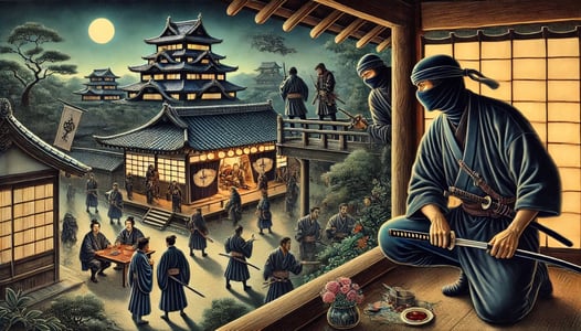 DALL?E 2025-03-08 15.49.03 - A historical depiction of Edo period ninjas (shinobi) during the 17th to 19th century in Japan. The scene showcases ninjas employed by the Tokugawa sh