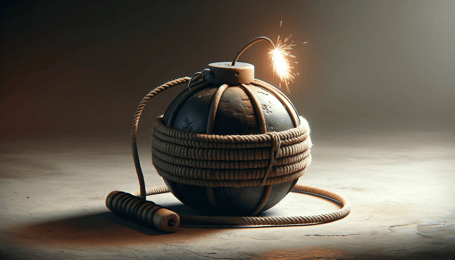 DALL·E 2023-12-17 18.52.25 - A realistic illustration of a Houroku-bi ya, an ancient Japanese incendiary weapon. It is a round earthenware vessel, similar to a houroku used fo