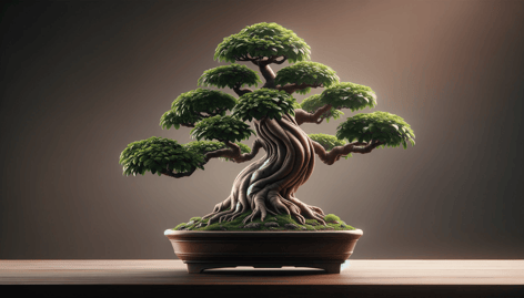 DALL·E 2023-12-23 23.59.24 - A realistic depiction of a Ficus bonsai tree, showcasing its unique characteristics in a bonsai form. The image focuses on the Ficus bonsais thick, t