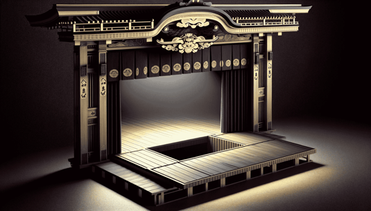 DALL·E 2023-12-27 08.41.29 - An accurate representation of the Seri mechanism in a Kabuki theater, showing a stage with a properly rectangular opening. The image should depict the