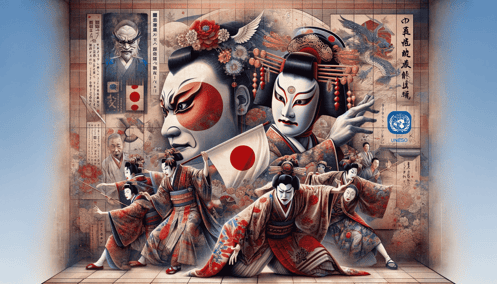 DALL·E 2023-12-27 08.41.45 - An artistic rendering of Kabuki, celebrating its designation as a significant part of Japans Intangible Cultural Properties and its inclusion in UNES
