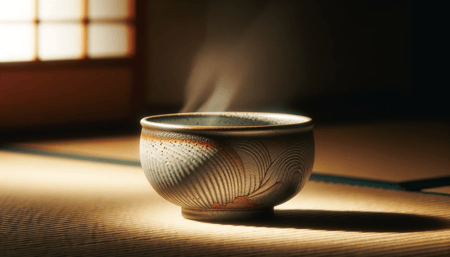 DALL·E 2023-12-29 01.31.27 - A close-up image of a Chawan, the traditional tea bowl used in Japanese tea ceremonies. The Chawan should be showcased as an artistic piece, demonstra