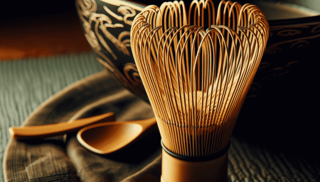 DALL·E 2023-12-29 01.55.16 - A close-up image of a Chasen, the traditional bamboo whisk used in Japanese tea ceremonies. This image should highlight the intricate craftsmanship of (1)