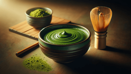 DALL·E 2023-12-29 23.53.28 - A high-quality photograph of Koicha, the thickly prepared matcha used in Japanese tea ceremonies. The image shows a traditional ceramic tea bowl fille