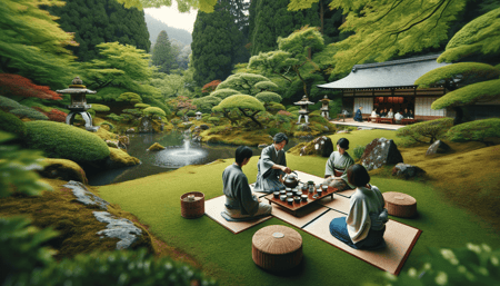 DALL·E 2023-12-29 23.54.21 - A high-quality photograph of a Gyoretsu-shiki tea ceremony, a Japanese tea ceremony style performed outdoors or in a garden. The image should capture 
