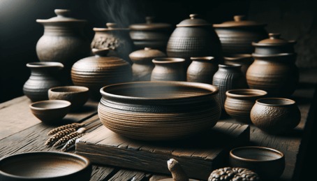 DALL·E 2023-12-30 17.59.08 - A photo showcasing Bizen ware, known for its unglazed, high-fired pottery that emphasizes a unique earthy tone and hardness. The image should display 
