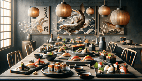 DALL·E 2024-01-06 17.54.35 - An image depicting contemporary sushi in Japan, showcasing a blend of traditional techniques and modern innovation. The image should feature a variety (1)