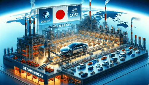 DALL·E 2024-01-08 21.47.33 - An image illustrating the success of the Japanese automotive industry in utilizing advanced technology and efficient production methods to offer high-