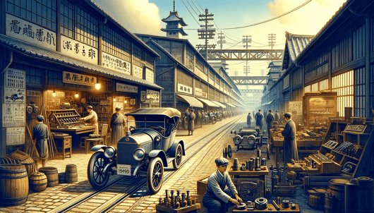 DALL·E 2024-01-08 21.48.20 - An illustrative image depicting the origins of the Japanese automotive industry in the early 20th century. The image should portray the initial stages