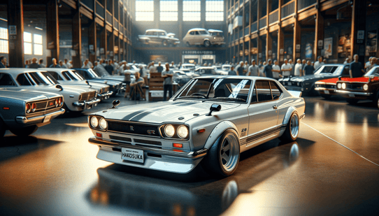 DALL·E 2024-01-08 21.51.18 - A photorealistic image of a Nissan Skyline GT-R Hakosuka in pristine condition. The car should be displayed in its classic and iconic form, with a glo