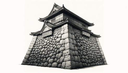 DALL·E 2024-01-13 13.01.59 - A close-up and detailed realistic illustration of an Ishigaki (Japanese stone wall), focusing more intently on the structure itself. The image should 