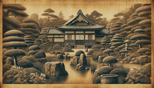 DALL·E 2024-01-13 13.34.11 - A realistic old portrait-style illustration of a Japanese castle garden, symbolizing not only beauty but also the authority and cultural refinement of