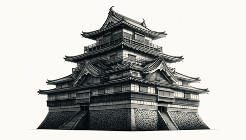 DALL·E 2024-01-13 13.50.08 - A detailed and realistic illustration of a Tenshukaku (Japanese castle keep), representing the most symbolic structure of a castle, serving as the fin (1)