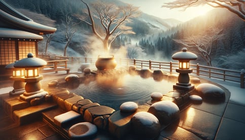 DALL·E 2024-02-11 18.48.19 - A cozy and warm hot spring scene, with thick steam rising from the surface of the water, indicating its inviting warmth. The onsen is set in a tranqui