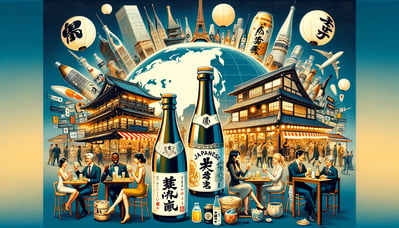 DALL·E 2024-02-18 17.52.29 - Illustrate the global appreciation and popularity of Japanese sake, showing its presence and enjoyment across the world. Imagine a scene that captures
