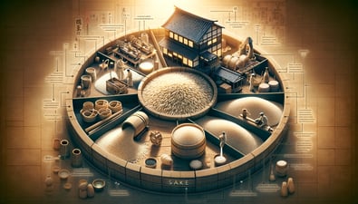 DALL·E 2024-02-18 17.58.59 - Create an image that illustrates the process of selecting rice and milling it for sake brewing. The scene should highlight the special type of rice kn