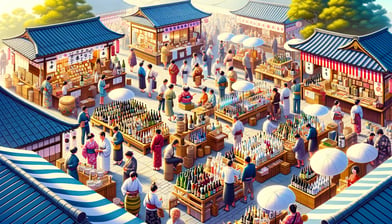 DALL·E 2024-02-18 18.05.53 - Create an image that captures the lively and festive atmosphere of a Japanese sake festival, where a diverse array of sake is available for tasting. T