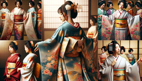 DALL·E 2024-03-02 14.07.25 - A series of images showcasing the elegance and beauty of Furisode, a type of kimono worn by young unmarried women at special celebrations such as Comi