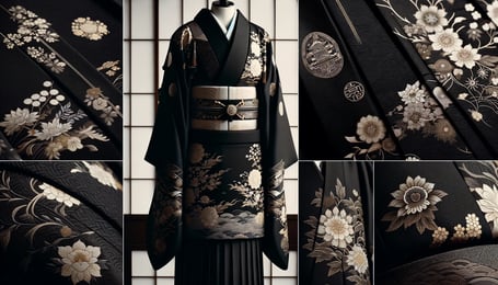DALL·E 2024-03-02 14.44.09 - A collection of images that capture the formal elegance of the Tomesode, a kimono designated for married women at formal events. The first image shoul