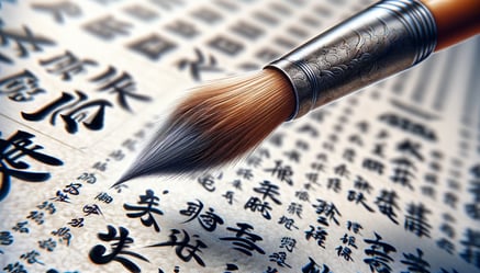 DALL·E 2024-03-09 21.50.57 - A close-up, detailed illustration of a single calligraphy brush, highlighting its fine tip and the texture of the animal hair used in its making. The 