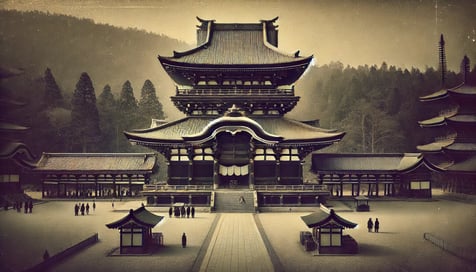 DALL·E 2024-09-29 16.01.15 - A black-and-white image in the style of an old photograph, depicting the 1744 reconstruction of Izumo Taishas main hall in the Taisha-zukuri archit