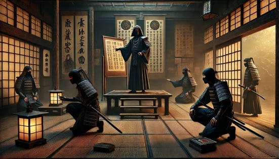 DALL·E 2025-03-08 16.21.59 - A historical depiction of the hierarchical structure of ninjas (shinobi) in a feudal Japan setting. The image should show three distinct ninja classes (1) (1)