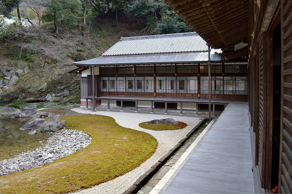 Tofuku-ji Hojo Garden Hasso no Niwa north garden, moss and paving stones in checkerboard pattern fading into the distance