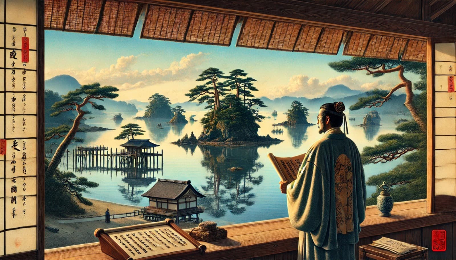 DALL?E 2026-02-15 10.55.24 - A historical Japanese landscape depicting Matsushima, one of Japans Three Views, as described by the famous haiku poet Matsuo Basho in his travelogue