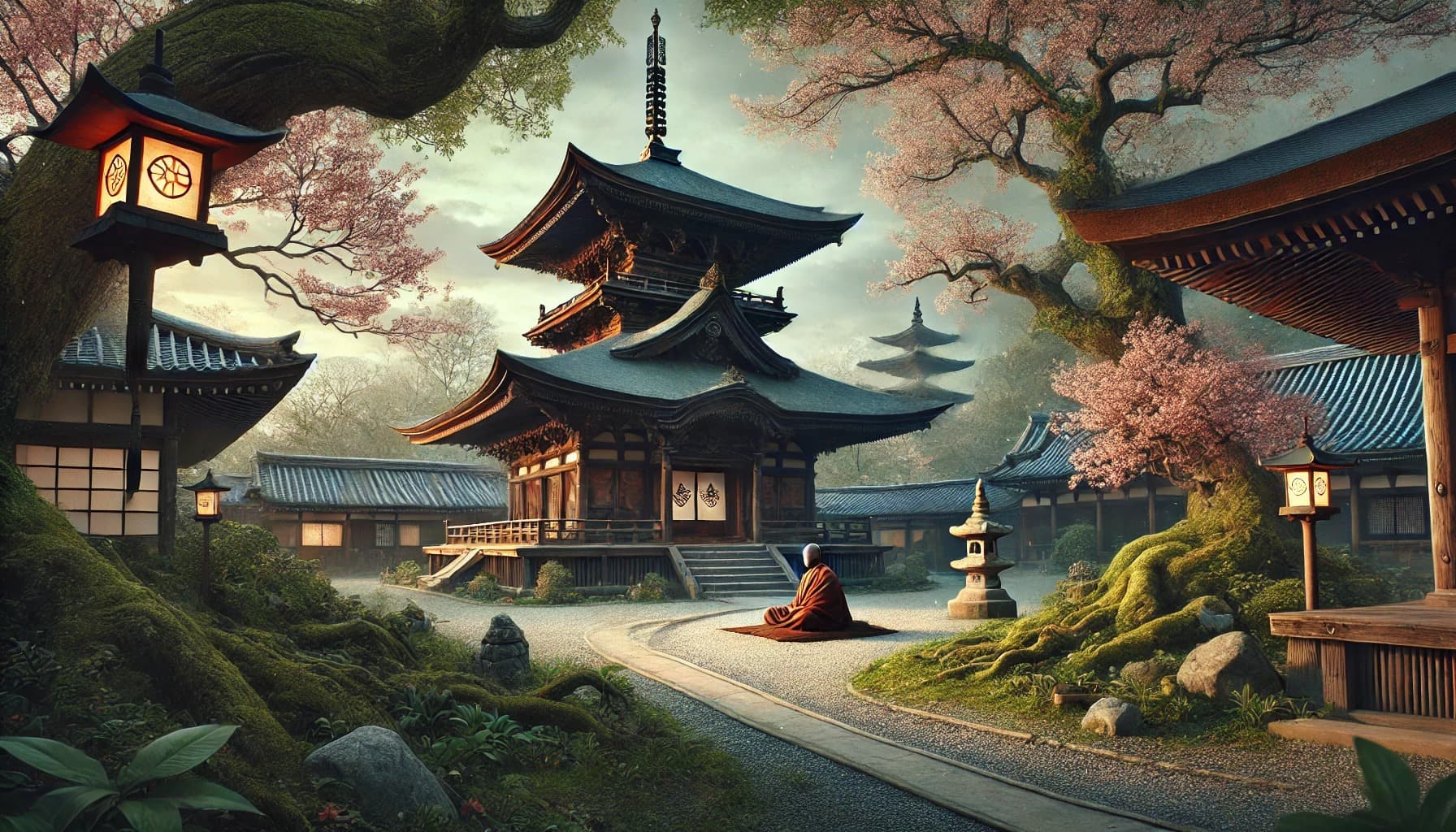 DALL?E 2026-01-19 17.51.57 - A serene historical scene of the Danrinji Temple in Arashiyama, Kyoto, during the Heian period. The setting showcases traditional Japanese architectur