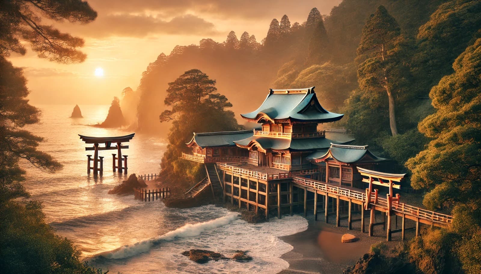 DALL?E 2026-03-04 00.01.08 - A historical Japanese shrine, Oarai Isosaki Shrine, located in Oarai, Ibaraki Prefecture, Japan. The shrine is perched on a coastal cliff with the fam