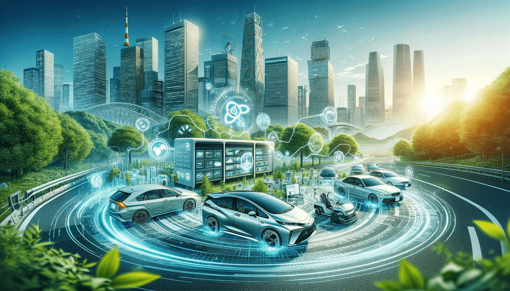 DALL·E 2024-01-08 21.45.48 - A visual representation of the progress in environmental and energy-efficient technologies by Japanese car manufacturers. The image should highlight t