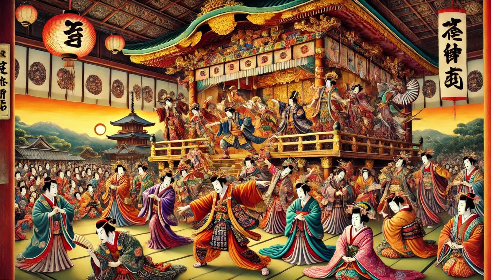 DALL?E 2025-03-14 20.57.17 - A vivid scene depicting the Kabuki theater in its golden era during the Genroku period (1688-1704) in Japan. Prominently feature actors such as Ichika