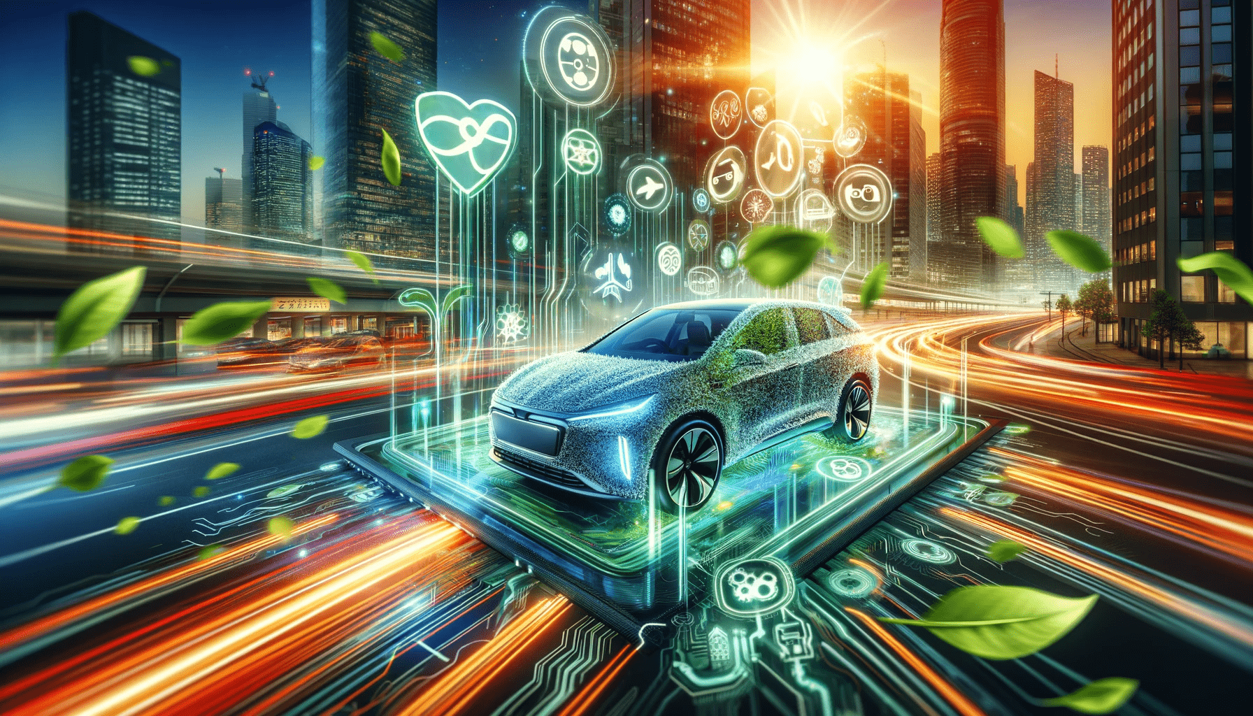 DALL·E 2024-01-08 21.45.59 - A dynamic image highlighting the advancements in environmental technology and energy efficiency by Japanese automakers. The image should focus on the