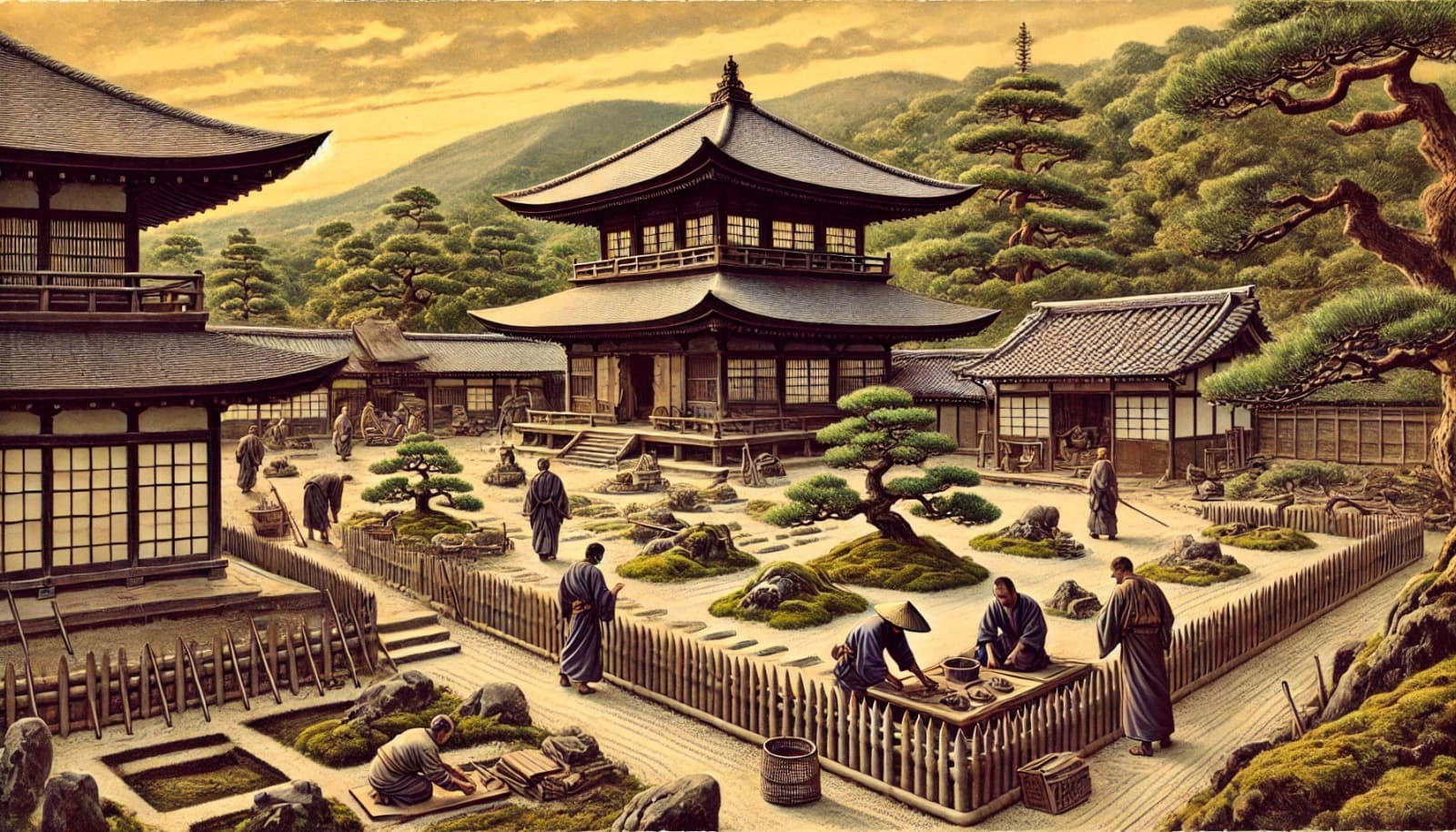 DALL?E 2025-02-16 03.02.33 - A historical depiction of Ho?gon-in Temple in Kyoto during the 20th-century restoration and garden development. The scene captures traditional Japanese