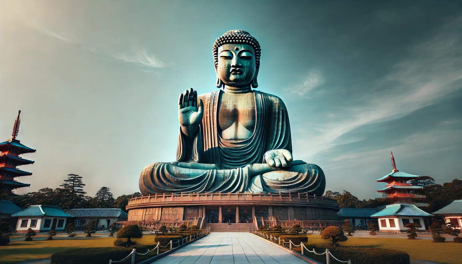 DALL?E 2026-03-04 00.01.10 - A towering bronze statue of Amitabha Buddha, known as Ushiku Daibutsu, standing majestically in Ibaraki Prefecture, Japan. The statue is 120 meters ta